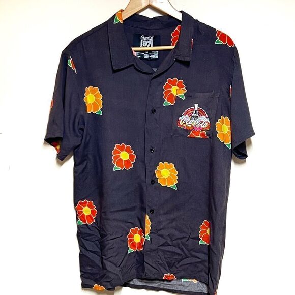 CocaCola 1971 Unity Collection Gray Hawaiian Shirt Mens M - Picture 1 of 4